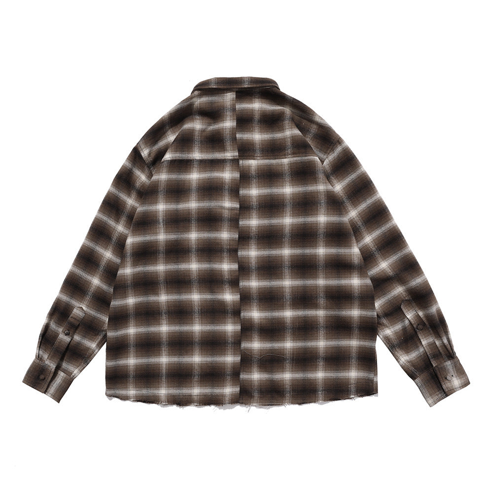 Colorblock Plaid Hem Flannel Shirt