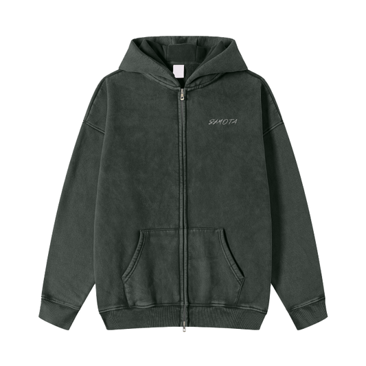 Snow Washed Zip-Through Hoodie